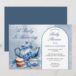 Invitación Elegante Té Floral Azul Set de té Baby Shower