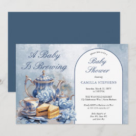 Invitación Elegante Té Floral Azul Set de té Baby Shower