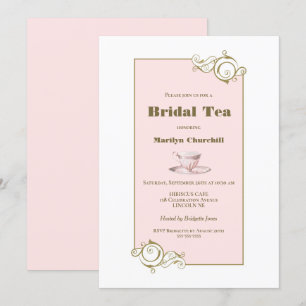 Invitación Elegante té Rubor rosa y oro simple de novia