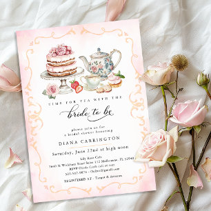 Invitación Elegante Tea Fiesta Bridal Shower - Floral rosa
