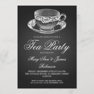 Invitación Elegante Tea Fiesta Vintage Tea Cup Negro