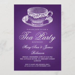 Invitación Elegante Tea Fiesta Vintage Tea Cup Purple