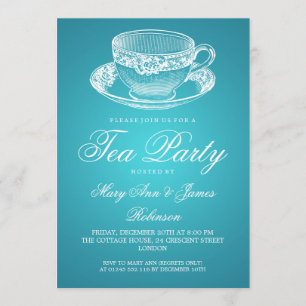 Invitación Elegante Tea Fiesta Vintage Tea Cup Turquesa