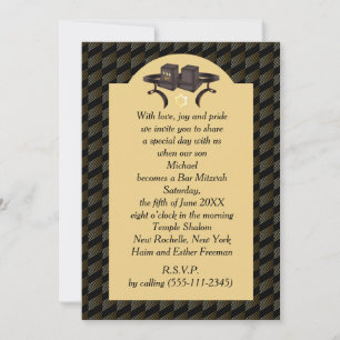 Invitación Elegante Tefillin de Bar Mitzvah Geométrico de Oro