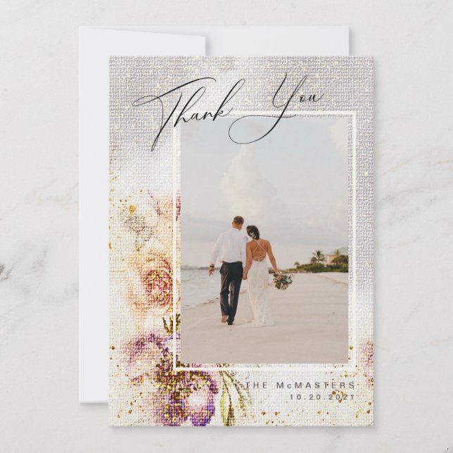 Invitación Elegante tela acuarela con motivos florales (Anverso)