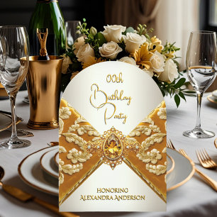 Invitación Elegante tela dorada mostaza para cumpleaños Jewel