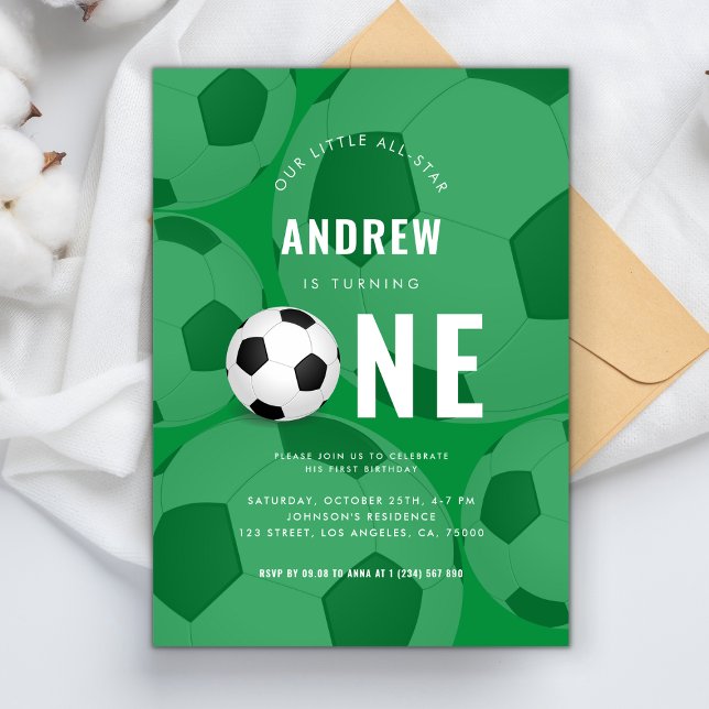 Invitación Elegante tema de fútbol de bolas verdes Fiesta de  (Subido por el creador)
