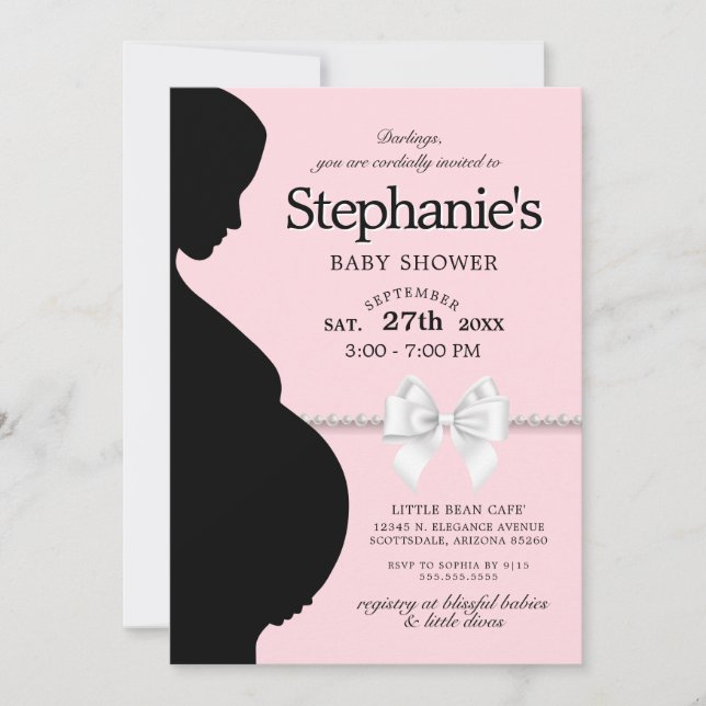 Invitación Elegante tema de Glam Tiffany Bow Rosado Baby Show (Anverso)