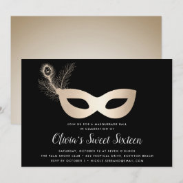 Invitación Elegante tema de la mascarada de oro dulce diecisé