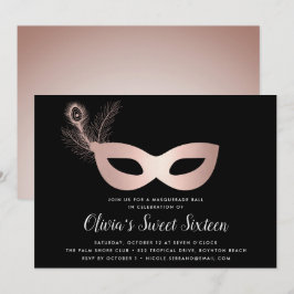 Invitación Elegante tema de la Mascarada de Oro Rosa Dulce