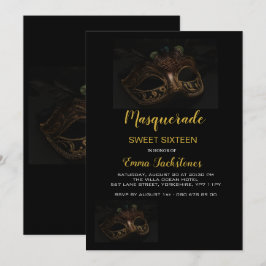 Invitación Elegante tema de mascarada de oro dulce dieciséis