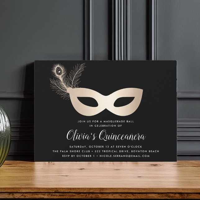 Invitación Elegante Tema De Mascarada De Oro Quinceanera (Subido por el creador)