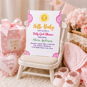Invitación Elegante tema de Nube Rosa para Baby Shower de Niñ