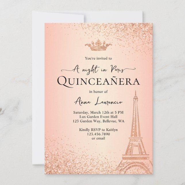 Invitación Elegante tema de Quinceañera de noche en París en  (Anverso)