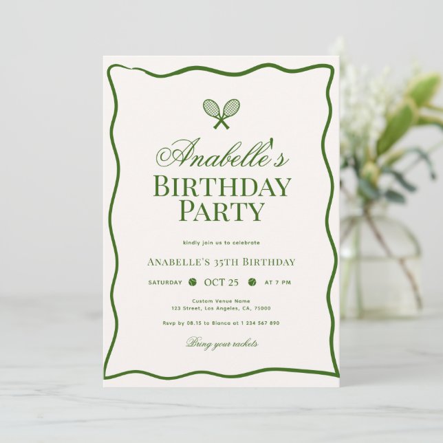 Invitación Elegante tema de tenis Niño o fiesta de cumpleaños (Anverso de pie)