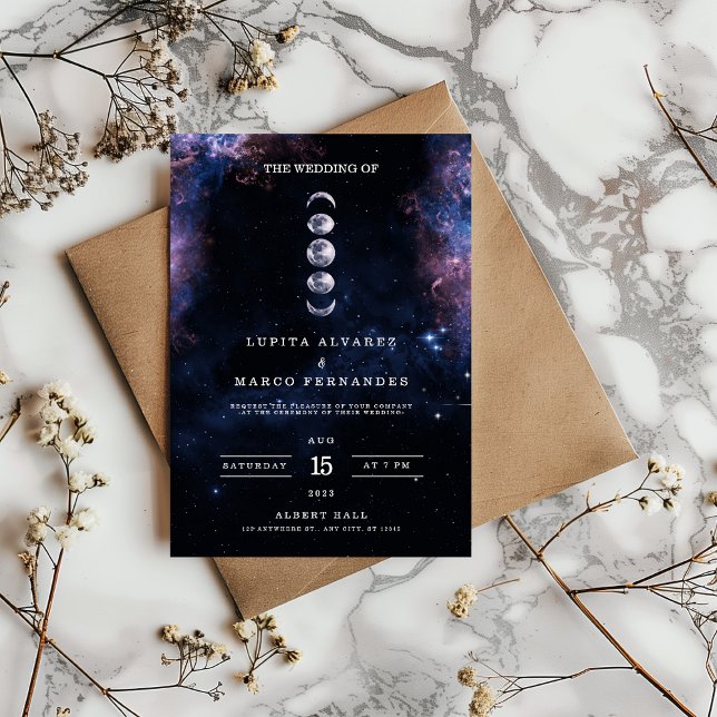 Invitación Elegante tema espacial Astronomía Boda de la Luna (space themed wedding invitation)