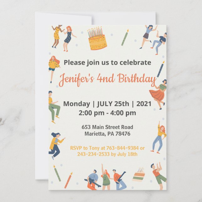 Invitación Elegante tema infantil Cumpleaños (Anverso)