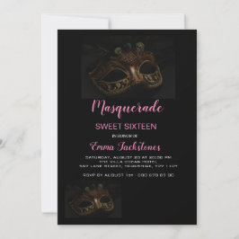 Invitación Elegante Tema Mascarada Rosa Dulce Dieciséis