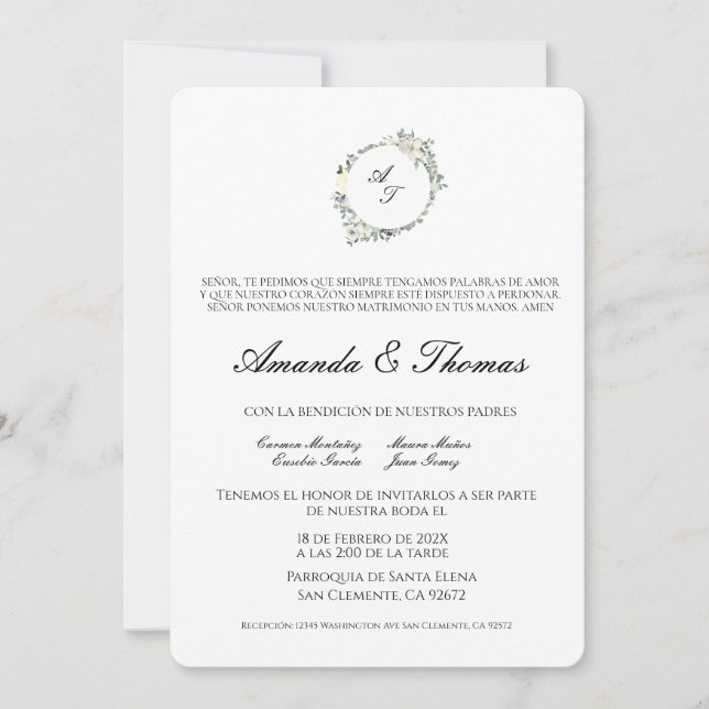 Invitación Elegante tema minimalista boda español (Anverso)