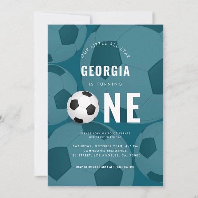 Invitación Elegante tema Verde azulado del fútbol de pelota P (Anverso)