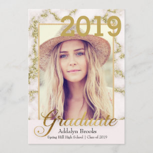 Invitación Elegante Tendencia Oro Mármol Blanco Foto Graduaci