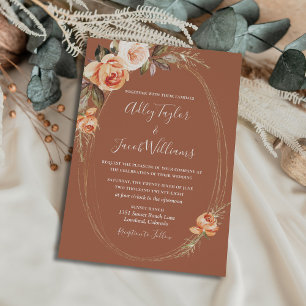Invitación Elegante Terracota Boho Floral Fall Wedding