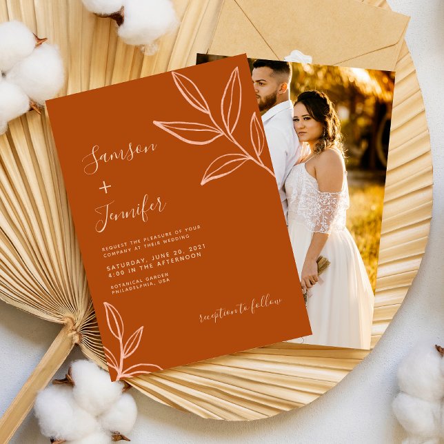 Invitación Elegante terracota con foto de Boda de la salida d (Subido por el creador)