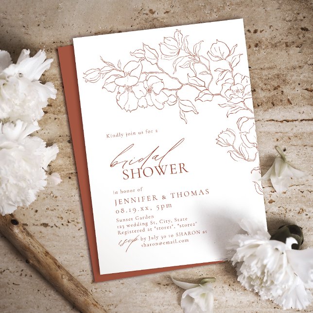 Invitación Elegante terracota floral barnizada a mano Bridal  (Subido por el creador)
