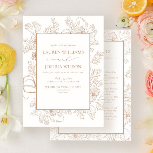 Invitación Elegante Terracota Floral Line Art Details Boda (Subido por el creador)
