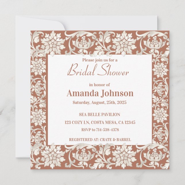 Invitación Elegante Terracota Floral Patrón Bridal Ducha (Anverso)