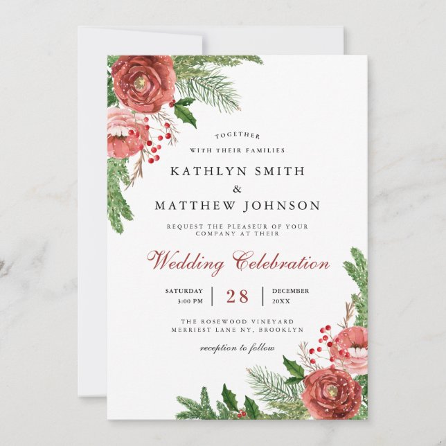 Invitación Elegante Terracota Floral Pine Bough Boda Foto (Anverso)