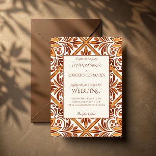Invitación Elegante Terracota Mexicana Talavera boda