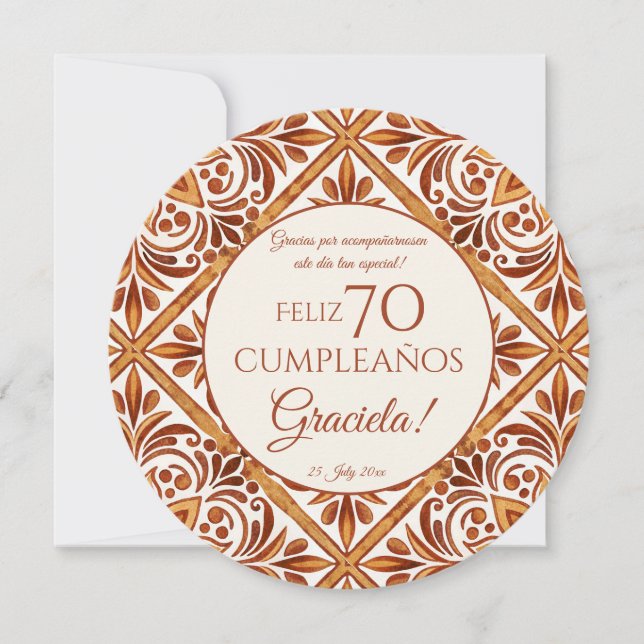 Invitación Elegante Terracota Mexicana Talavera gracias (Anverso)