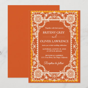 Invitación Elegante Terracota Papel Picado Boda Mexicana