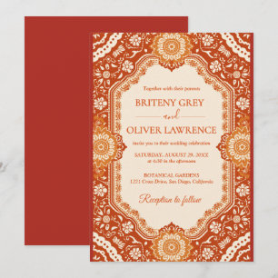 Invitación Elegante Terracota Papel Picado Boda Mexicana