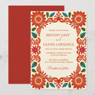 Invitación Elegante Terracota Papel Picado Boda Mexicana