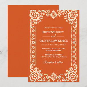 Invitación Elegante Terracota Papel Picado Boda Mexicana