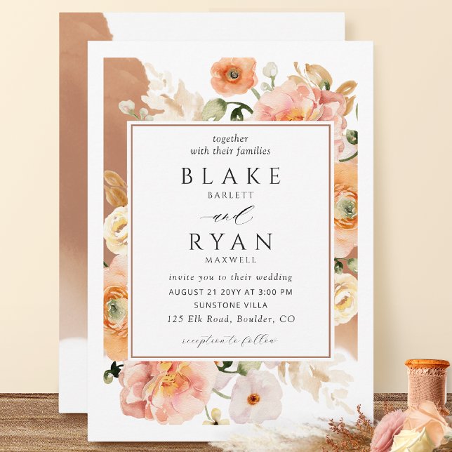 Invitación Elegante Terracota, Peach, Boda Botánico Rubor (Subido por el creador)