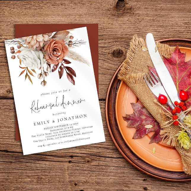 Invitación Elegante Terracota Rustic Florals Ensayo Cena (Subido por el creador)