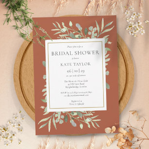 Invitación Elegante Terracota Verde Dorado Baby Shower Nupcia