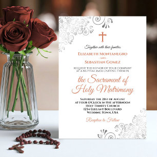 Invitación Elegante Terracota y Boda católico Gris moderno