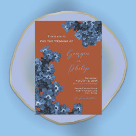 Invitación Elegante Terracota y Boda de flores azules turbias