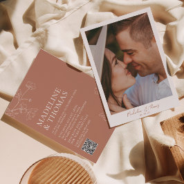 Invitación Elegante Terracotta Boho Foto Boda de código QR