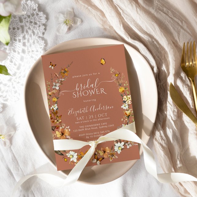 Invitación Elegante Terracotta Boho Wildflowers Ducha de novi (Subido por el creador)