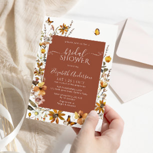 Invitación Elegante Terracotta Boho Wildflowers Ducha de novi