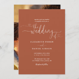 Invitación Elegante Terracotta Hearts Script Photo Boda