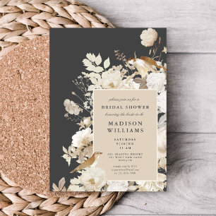 Invitación Elegante terruño Floral Moda gris oscuro ducha de 