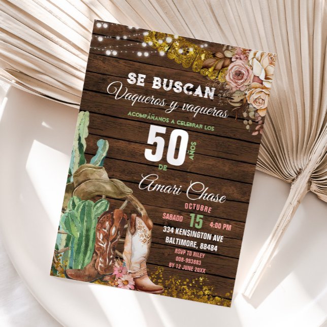 Invitación Elegante Texas Cactus Wood Adulto Mexicano Cumplea (Subido por el creador)