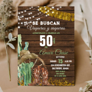 Invitación Elegante Texas Cactus Wood Adulto Mexicano Cumplea