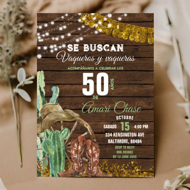 Invitación Elegante Texas Cactus Wood Adulto Mexicano Cumplea (Subido por el creador)